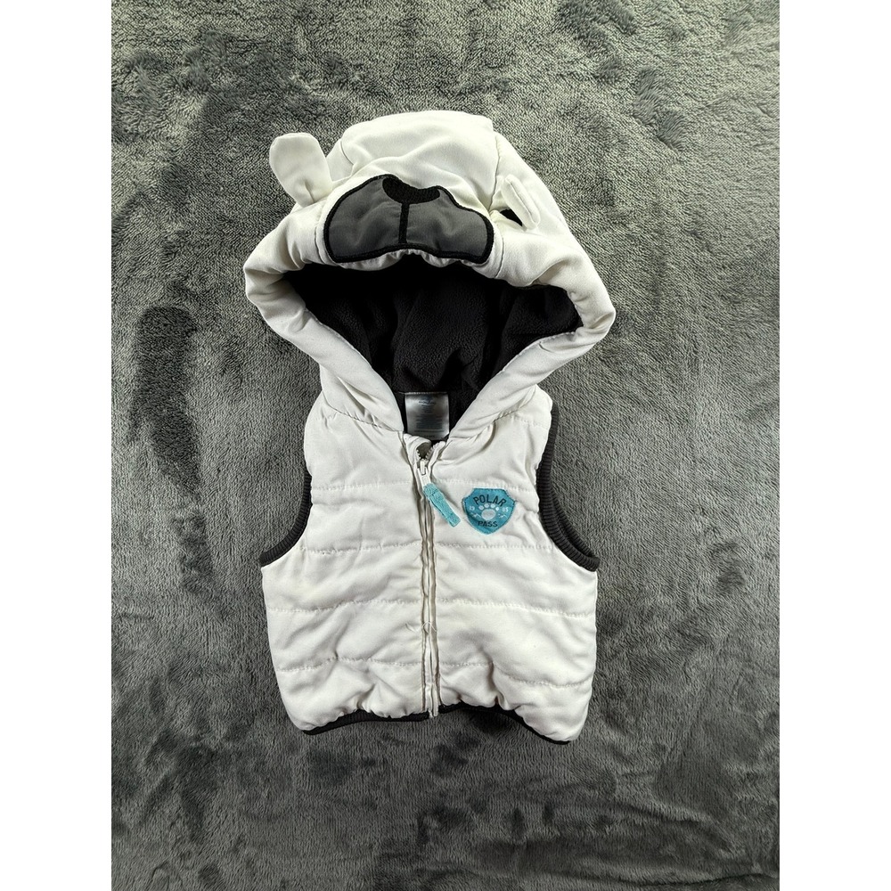 Small Wonders Baby Polar Bear Puffer Vest White Fleece Lined 3-6 Months